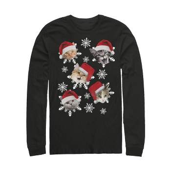 Men's Lost Gods Ugly Christmas Cat Snowflakes Long Sleeve Shirt
