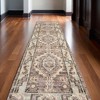 Ivory Gray And Brown Wool Geometric Hand Knotted Area Rug With Fringe - 2 of 3