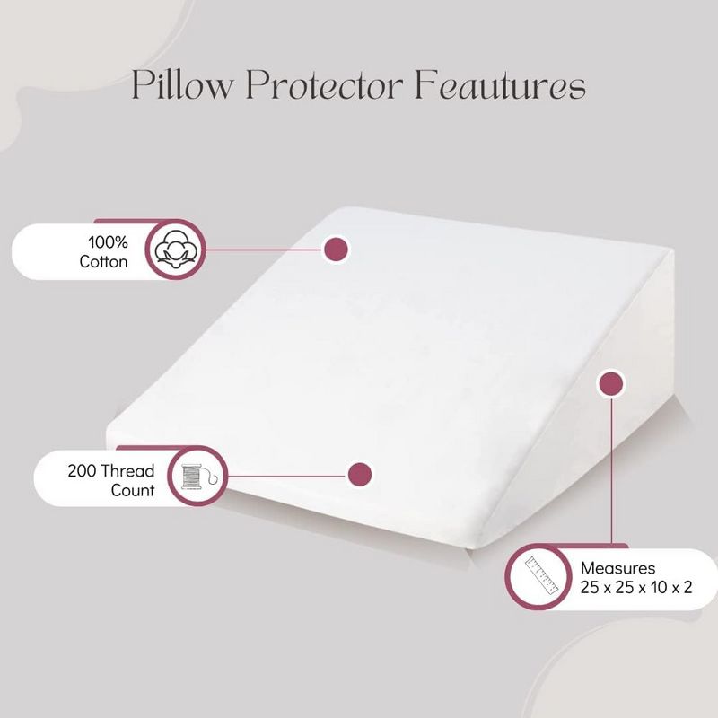 Circles Home 100% Cotton Wedge Pillow Protector with Zipper – (25x25x10x2), 5 of 8