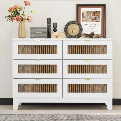 Spacious Full Size Rustic 6 Drawer Wooden Dresser, Classic Farmhouse Storage Cabinet with Metal Handles for Bedroom-Maison Boucle