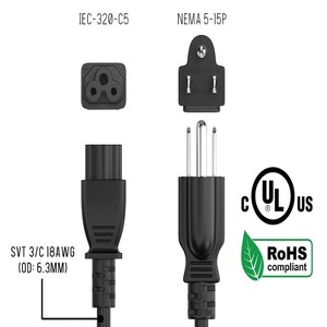 SANOXY 2 PACK of 10ft 3-Prong Notebook AC Power Cord IEC320 C5 to NEMA 5-15P - 1 of 1