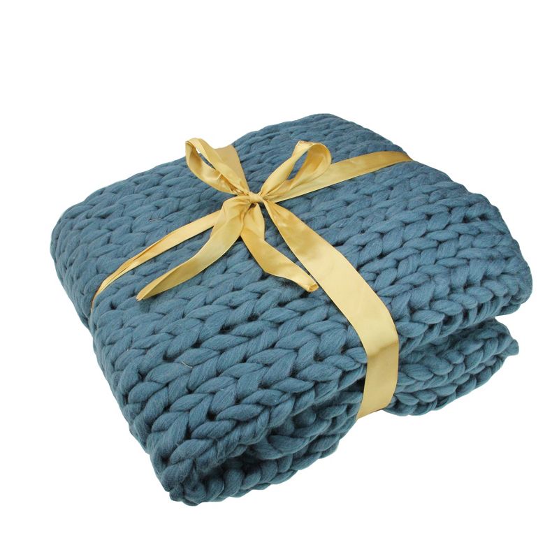 Northlight 50" x 60" Cable Knit Plush Throw Blanket - Teal Blue, 2 of 3