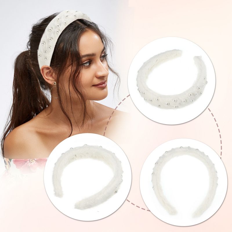 Unique Bargains Women's Fluffy Fuzzy Solid Color Faux Pearl Headband 1 Pc, 3 of 8