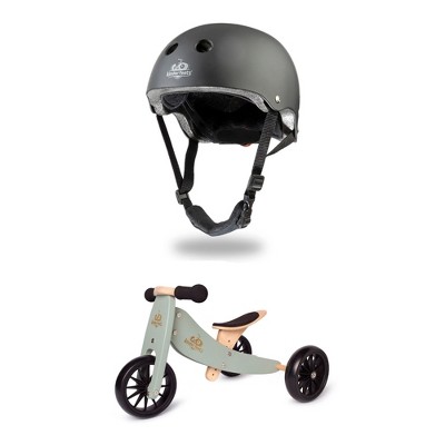Kinderfeets Children's Riding Toy Bundle with Black Adjustable Sport Toddler/Kids Bike Helmet and Tiny Tot PLUS 2-in-1 Balance Bike and Tricycle, Sage