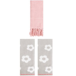 REGALWOVEN 3 Packs Solid and Floral Soft Absorbent Cotton Hand Towels Bathroom 14" x 30" - 1 of 4