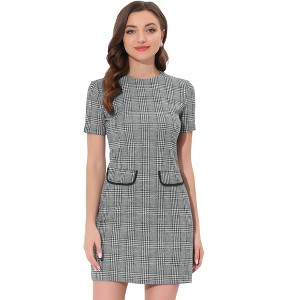 INSPIRE CHIC Women's Work Short Sleeve Vintage Houndstooth Pencil Sheath Dress - 1 of 4