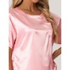 cheibear Women's Satin Summer Short Sleeves Sleepshirt with Pants Lounge Pajamas Sets - 4 of 4