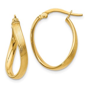 Black Bow Jewelry 3mm Textured Bent Oval Hoop Earrings in 10k Yellow Gold, 23mm - 1 of 4