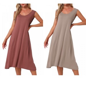 INSPIRE CHIC Women's 2 Pcs Cotton Sleeveless U-Neck Wide Strap Chemise Slip Long Nightgown - 1 of 4