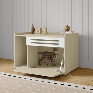 Nasitip Hidden Cat Litter Box Enclosure with Ventilated Panel & Drop-Door, Modern Wooden Cat House Furniture - 1 of 4