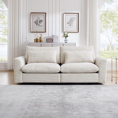 2 Seat Straight Sectional Sofa,Modern Corduroy Fabric Sectional Sofa With Armrests,Sectional Sofa For Living Room,Apartment-Cuddlewood