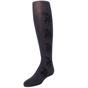 Memoi Girls' Flocked Floral Opaque Tights - 1 of 2