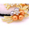 Anna-Kaci Women's Yellow Golden Tone Clear Rhinestones Faux Pearls Floral Flower Brooch Pin - Multicolor - 4 of 4