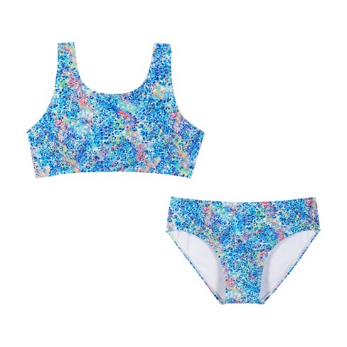 Andy & Evan Kids Blue Abstract Two-Piece Swimsuit Set, Size 7-8.