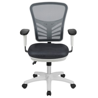 Ergonomic Mid-Back Mesh Executive Chair with Swivel & Adjustable Arms in Gray and White