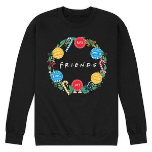 Men's Friends Wreath Graphic Fleece Sweatshirt - Black - X-Large - 1 of 4