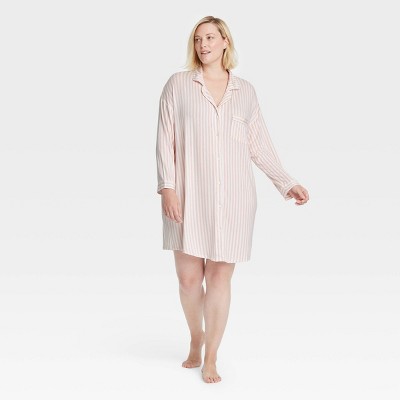 Women's Plus Size Striped Beautifully Soft Notch Collar Nightgown - Stars Above™ Light Pink 2X