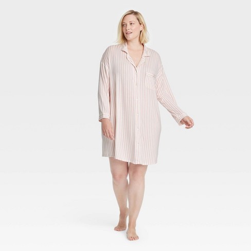 Women's Striped Beautifully Soft Notch Collar Nightgown - Stars Above™  Light Pink 1x : Target