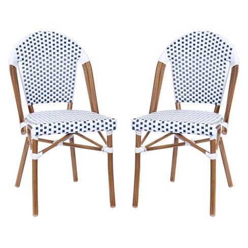 Merrick Lane Celia Set Of Two Indoor outdoor Stacking Bistro Chairs With White And Gray Patterned Seats And Backs Bamboo Finished Aluminum Frames Target