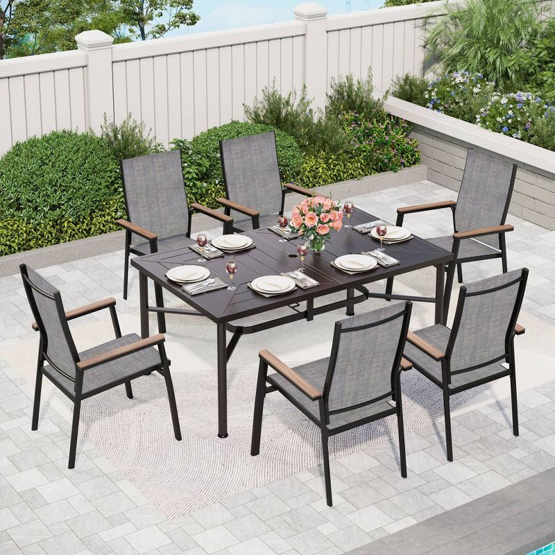 7pc Outdoor Dining Set with Aluminum Chairs &#38; Large Rectangle Metal Table with Umbrella Hole - Gray - Captiva Designs, 1 of 14