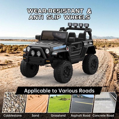 2-Seater Ride On Truck Car, 12V Electric Car for Kids Battery Powered Car w/Parent Remote Control, Safety Belt, Mp3 Player, Led Lights, Jeeps Car