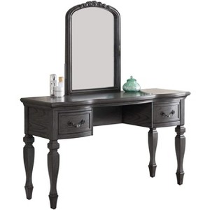 Dexmalle Classic Vanity Set Wooden Carved Mirror Stool Drawers Antique Grey Finish - 1 of 4