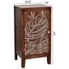 eHemco Tropical Monstera Door Accent End Table, Modern Retro Style, 16.5 x 14 x 31 Inches, Antique Walnut Finish - 4 of 4
