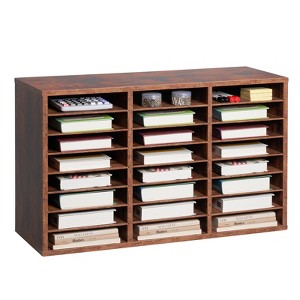 VEVOR Literature Organizer, 24 Compartments Office Mailbox with Removable Shelves, Wooden Mailbox Sorter Particle Board, Brown - 1 of 4