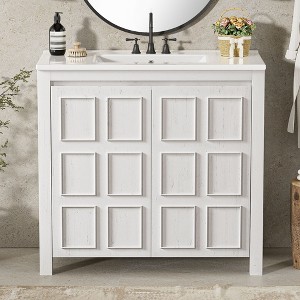 Okak 36" Retro Bathroom Vanity with Sink Solid Wood Frame, Freestanding Bathroom Painted Finish Storage Cabinet with Soft Closing Doors - 1 of 4