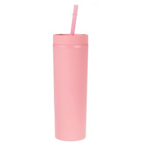 Unique Bargains Skinny Tumbler with Lids and Straws 16 OZ - 1 of 4