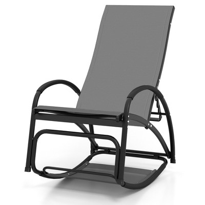 Tangkula 2-in-1 Outdoor Rocking Chair Convertible Lounge Chair with 4-Position Adjustable Backrest Curved Armrests