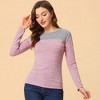 INSPIRE CHIC Women's Color Block Round Neck Long Sleeves Striped Basic T-Shirt - 2 of 4
