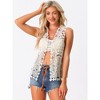 Allegra K Women's Sleeveless Open Front Cardigan Vest Hollow Out Crochet Shrug - 3 of 4