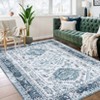 Vintage Floral Distressed Printed Area Rug Machine Washable Non Slip Stain Resistant Bodered Low Pile Ultra Thin Pet Friendly Carpet - 2 of 4