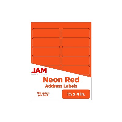 JAM Paper Shipping Address Labels Rectangular 1 1/3 x 4 Neon Red 126/Pack 359329610