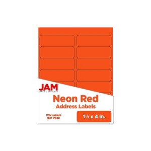 JAM Paper Shipping Address Labels Rectangular 1 1/3 x 4 Neon Red 126/Pack 359329610 - 1 of 4