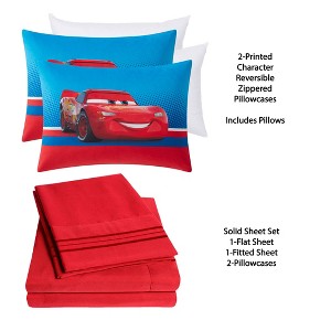 Kids' Lightning McQueen Cars Pillow with Bonus Solid Sheet Set - 1 of 4