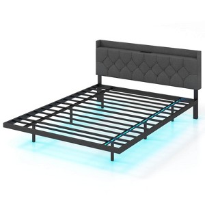 Infans Queen Size Floating Bed Frame with LED Lights Adjustable Upholstered Headboard - 1 of 4