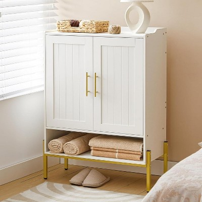 Shoe Cabinet, 5-Tier Shoe Storage Organizer with Doors, Wooden Shoe Cabinet Storage for Entryway, Gold and White