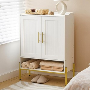 Shoe Cabinet, 5-Tier Shoe Storage Organizer with Doors, Wooden Shoe Cabinet Storage for Entryway, Gold and White - 1 of 4