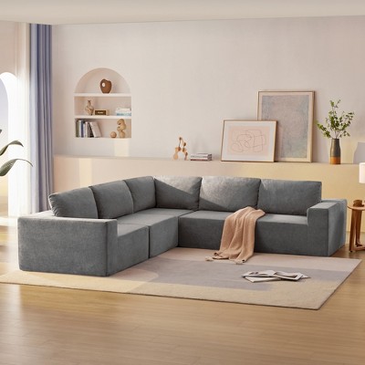Whisen Modular L-shaped Sectional Sofa with Wide Seat, Boneless Cloud Upholstered Sofa, Free Combination