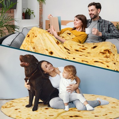 Yellow Round Fleece Tortilla Blanket for Pets and Kids