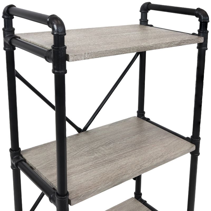 Sunnydaze 5 Shelf Industrial Style Pipe Frame Freestanding Bookshelf with Wood Veneer Shelves, 4 of 10