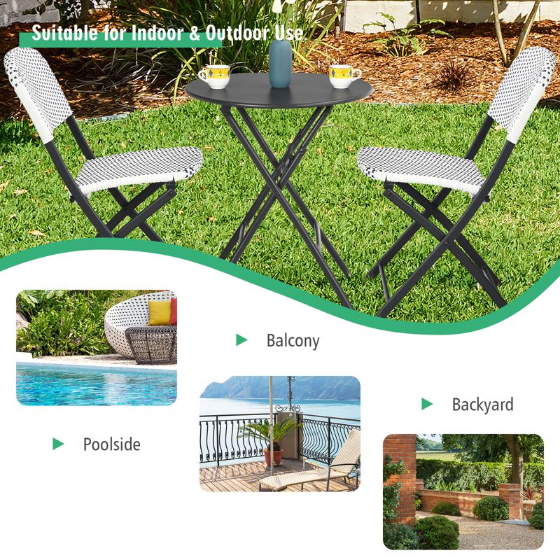 Tangkula 3PCS Patio Rattan Furniture Set Outdoor Chairs & Coffee Table Wicker Bistro Table Set for Balcony Lawn Garden, 5 of 10