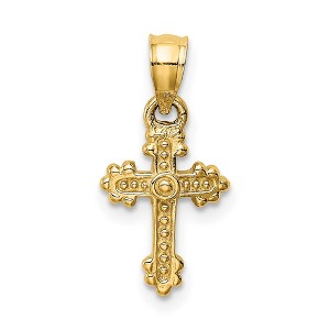 Black Bow Jewelry Children's 14k Yellow Gold Tiny Budded Cross Pendant, 8 x 18mm - 1 of 4