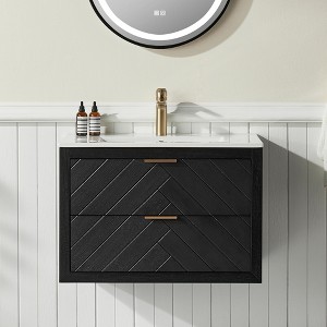 GDFStudio Leni Modern 30'' Wall Mounted Bathroom Vanity with Ceramic Sink and 2 Drawers - 1 of 4