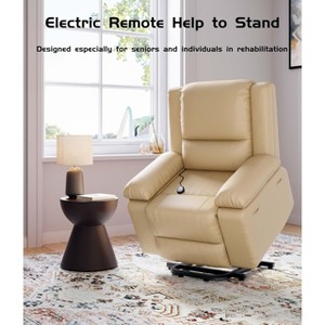 27" Wide Power Lift Recliner Chair for Elderly, Faux Leather w/ Heat, Massage & Adjustable Back and Legs, for Seniors or Mobility Impaired - 1 of 4