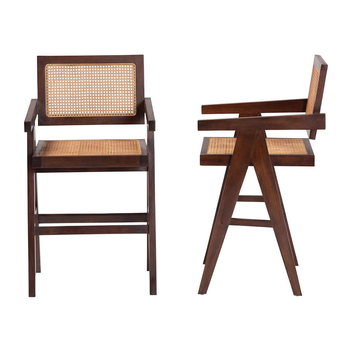 bali & pari Kresna Rattan Counter Stool with Mahogany Wood Frame and Armrest Dark Walnut Brown/Natural Brown - thumbnail 2