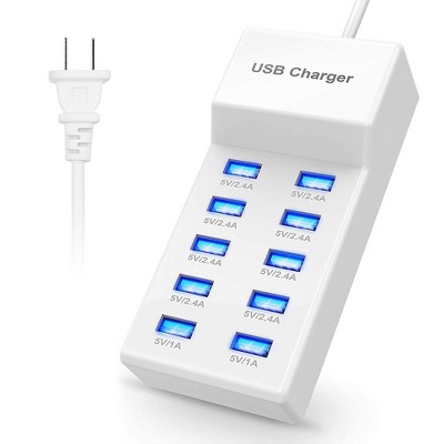iMountek 10 Ports USB Charging Station Hub 50W USB Wall Charger Fast Charging Power Adapter for Phone Tablet  White