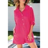 Amaryllis Women's Relaxed Fit Collared Button-Front Romper Breezy Short Sleeve One-Piece Outfit with Pockets Casual Chic - 4 of 4
